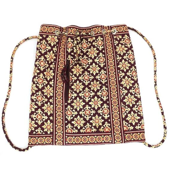 Vera Bradley Medallion Maroon 2006 Drawstring Backpack Quilted Cotton Retired - Picture 1 of 4